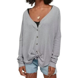 Urban Outfitters Out From Under Jojo Oversized Waffle Knit  Button Top Gray Sz M